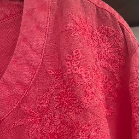 NWT VINEYARD VINES Chambray Embroidered Tie Sleeve Top In Paradise Pink XL - Picture 7 of 12